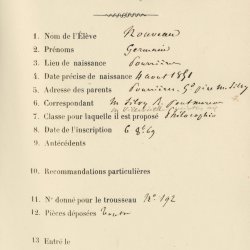 Bulletin d'inscription de Germain Nouveau en classe de philosophie, (…)
