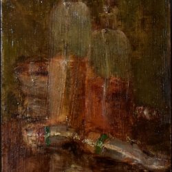 Tubes de peinture, gobelet et bouteilles